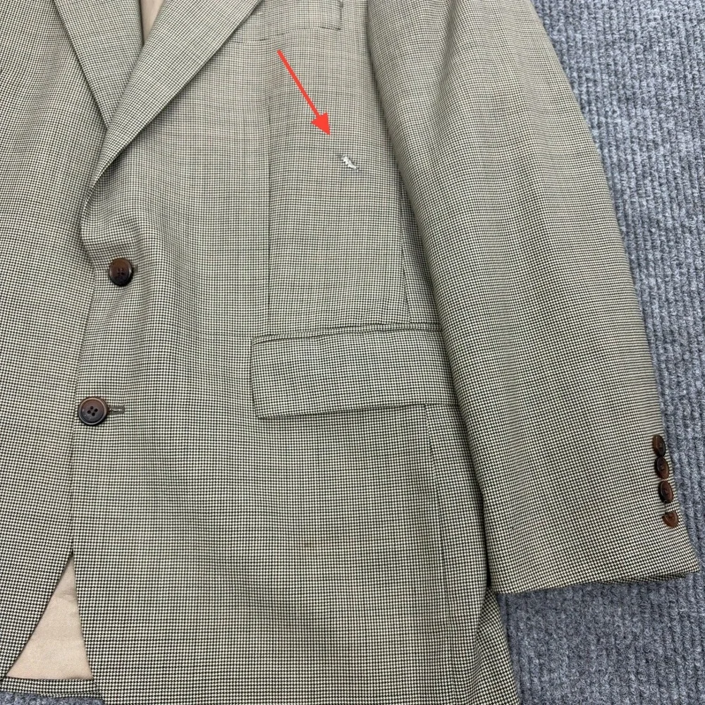 Vintage Chaps Ralph Lauren Blazer Mens Tan Wool‎ Houndstooth Two Button Classic